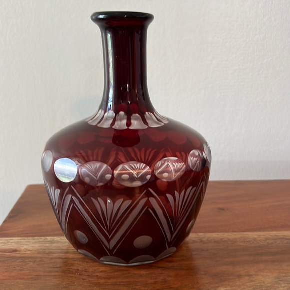Other - Vintage bohemian glass red cut-to-clear vase.
